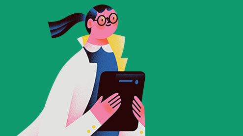 495x277 Ö BV Illu Digitale Superhelden MF Lehrkraft mit i Pad