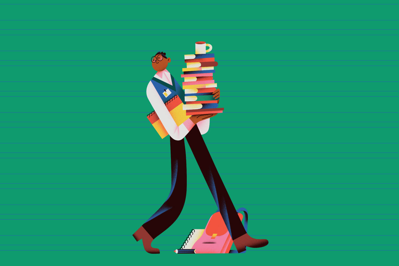 LP Junglehrkraefte visuals buecher tragen gruen