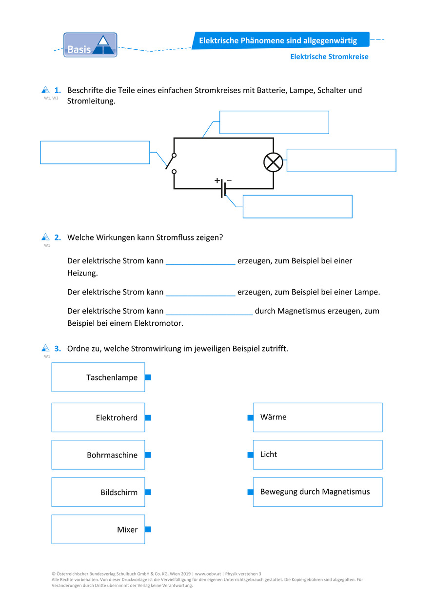 Elektrische Stromkreise Arbeitsblatt