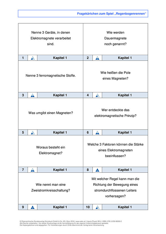 Fragekärtchen zum Spiel „Regenbogenrennen“