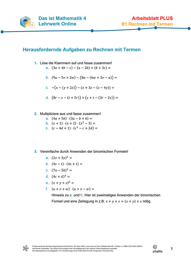 Üben - Rechnen mit Termen