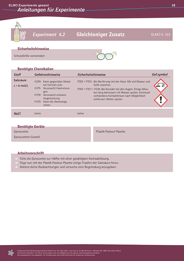 Experimenteanleitung 4.2 "Gleichioniger Zusatz“