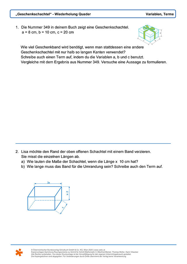 „Geschenkschachtel“ - Wiederholung Quader