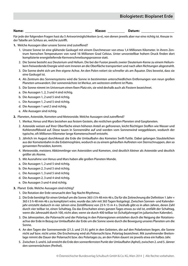 Biologietest: Bioplanet Erde