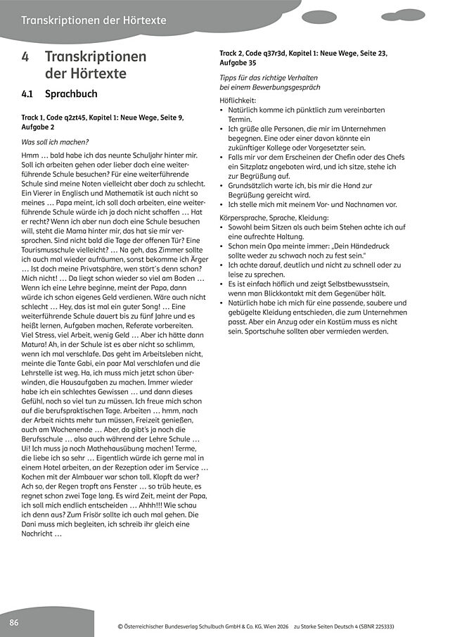Transkripte zu den Hörtexten