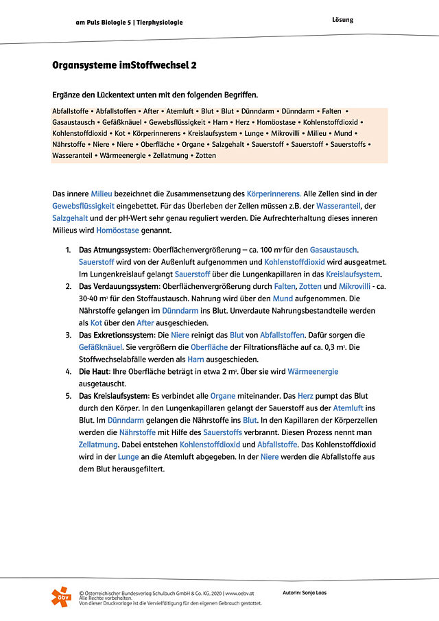 Organsysteme im Stoffwechsel 2