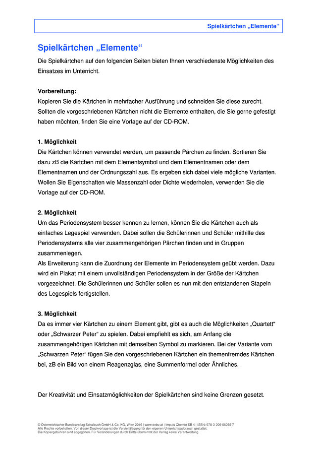 Spielanleitung – Elemente
