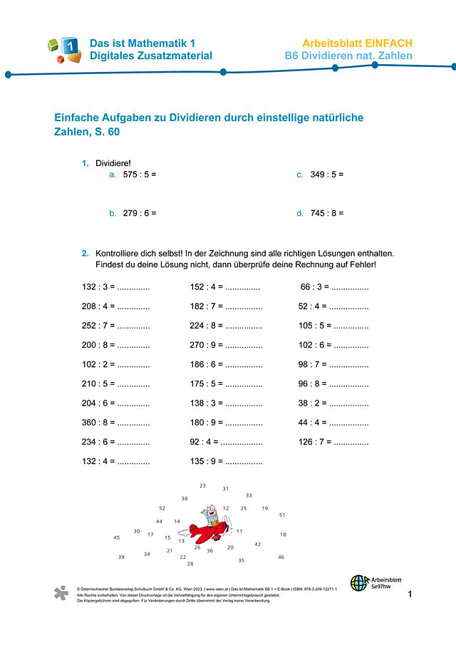 Einfaches AB zu B6 Dividieren durch einstellige natürliche Zahlen