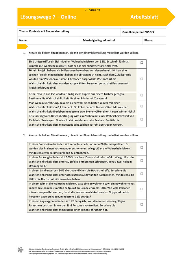 Kontexte mit Binomialverteilung