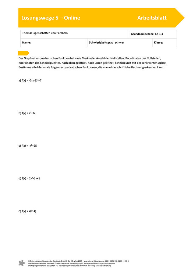 Eigenschaften von Parabeln