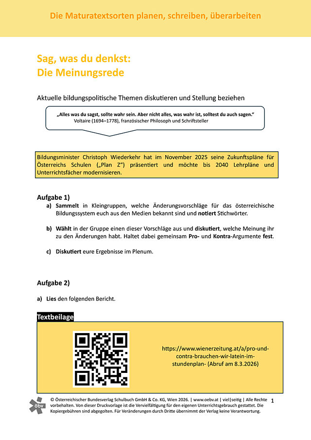 Trainingspaket Meinungsrede