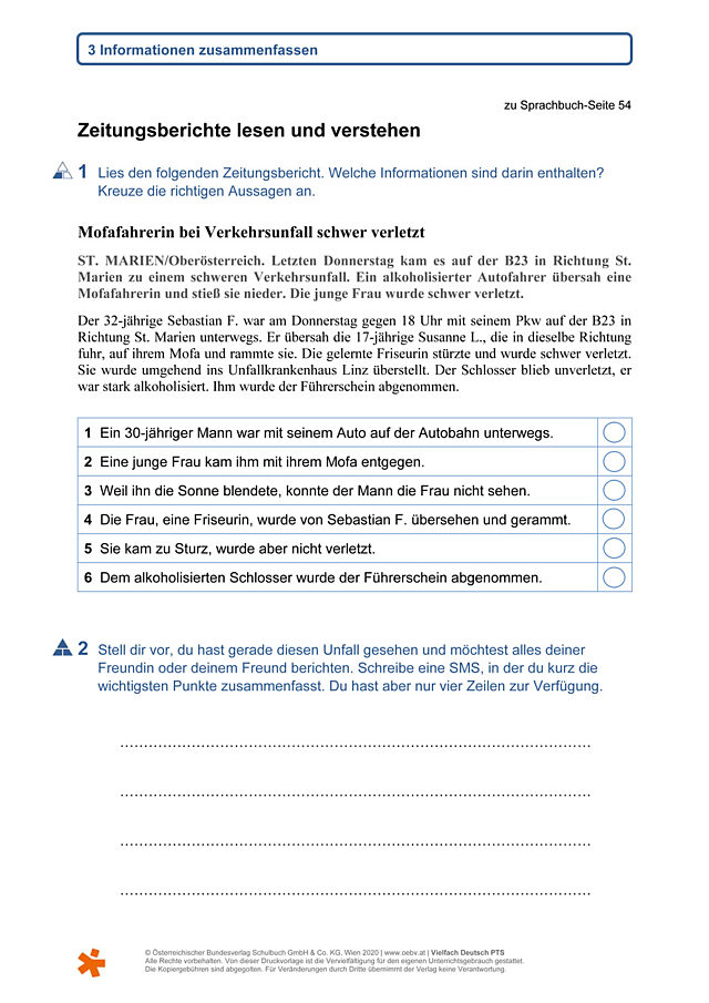 Zeitungsberichte lesen und verstehen