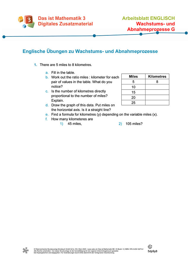 Englische Aufgaben zu G Wachstums- und Abnahmeprozesse