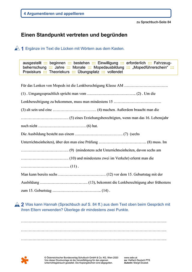 Einen Standpunkt vertreten und begründen