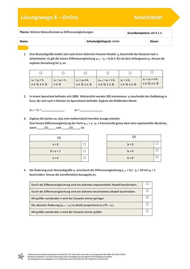 weitere Maturaformate zu Differenzengleichungen