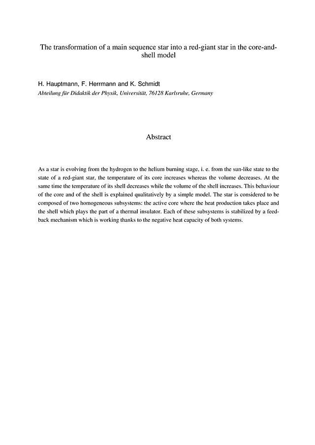 The transformation of a main sequence star into a red-giant star in the core-and-shell model