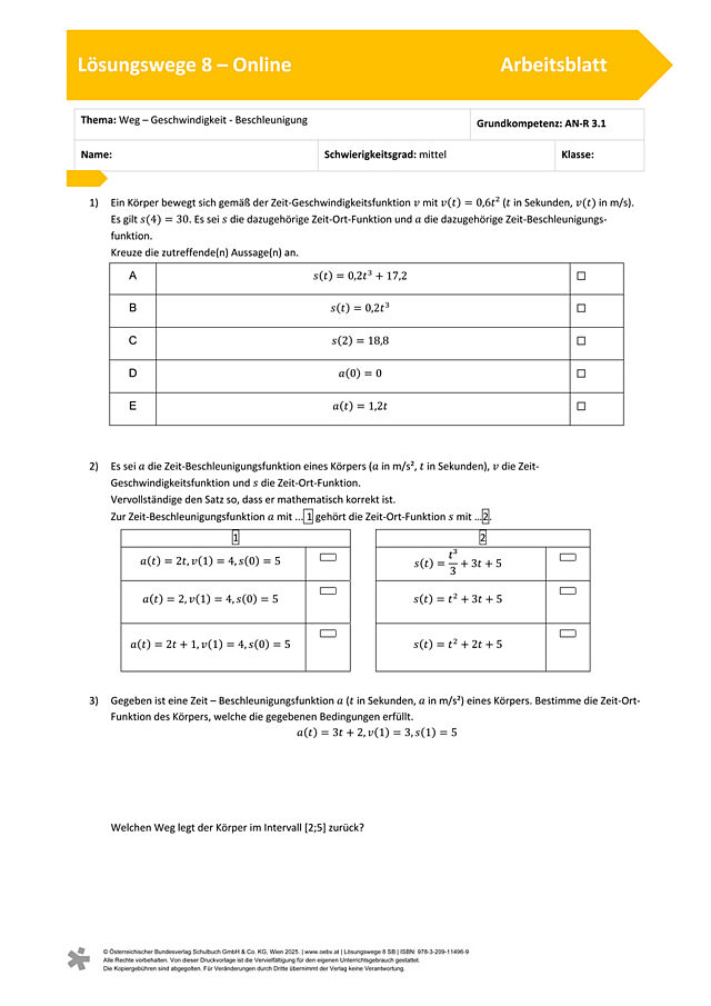 Weg-Geschwindigkeit-Beschleunigung