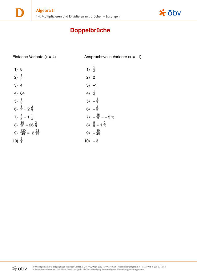 14. Multiplizieren und Dividieren mit Brüchen