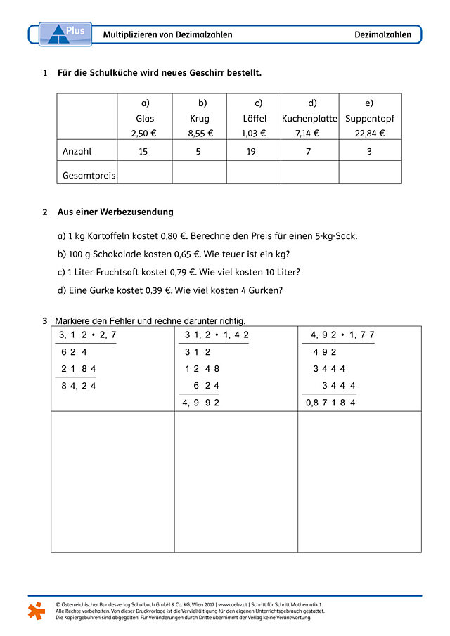 Multiplizieren von Dezimalzahlen