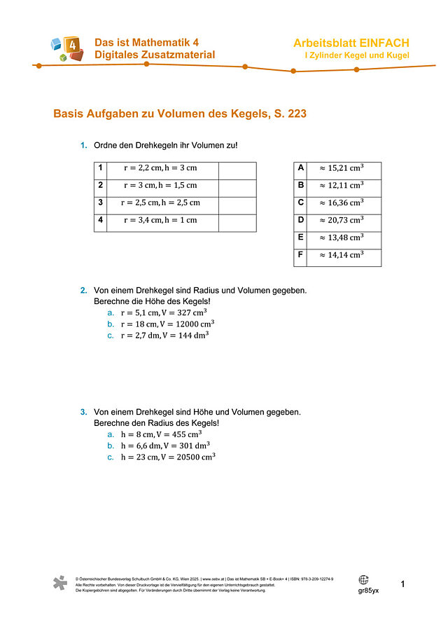 Oberfläche des Kegels 2