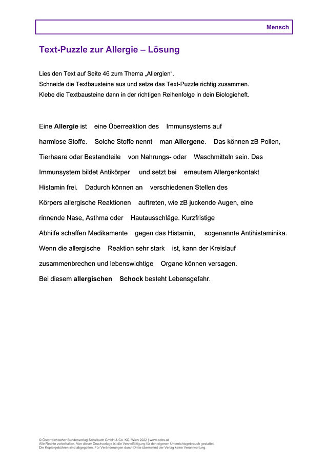 Text-Puzzle zur Allergie