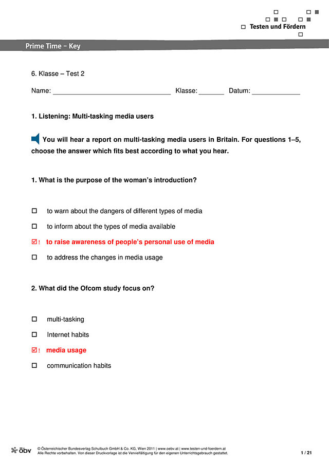Test 2 Lösungen und GERS-Hinweise