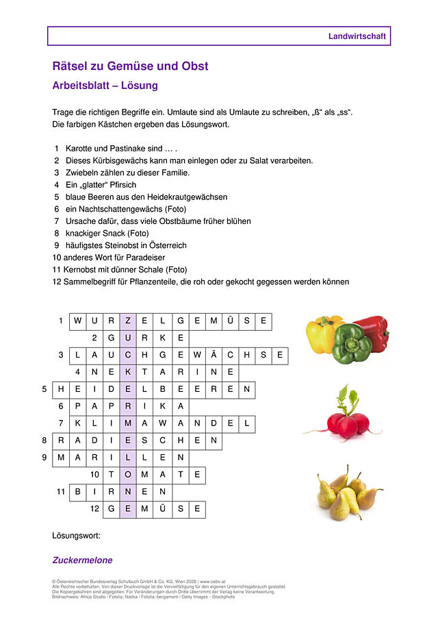 Rätsel zu Gemüse und Obst