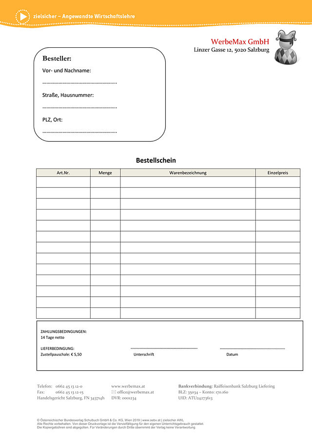 Bestellschein  – leer