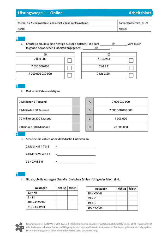Die Stellenwerttafel und verschiedene Zahlensysteme