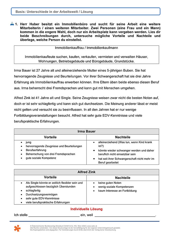 Unterschiede  Arbeitswelt