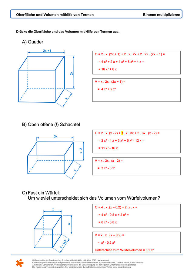 Oberfläche und Volumen mithilfe von Termen