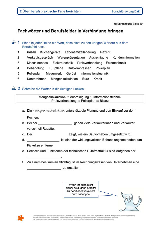 Fachwörter und Berufsfelder in Verbindung bringen