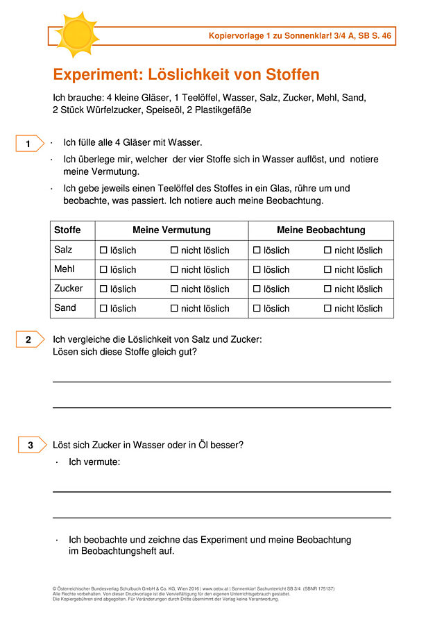 Experiment: Löslichkeit von Stoffen