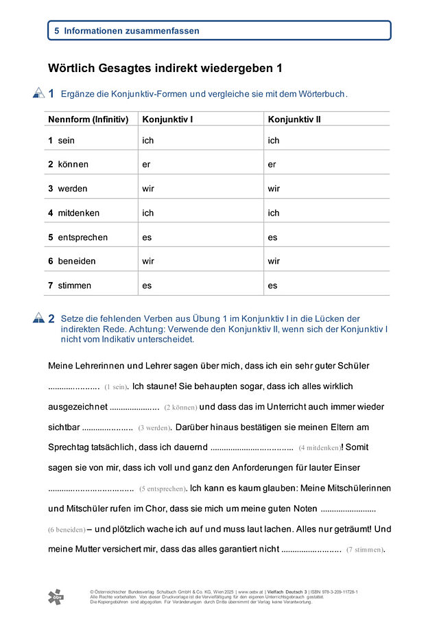 Wörtlich Gesagtes indirekt wiedergeben 1