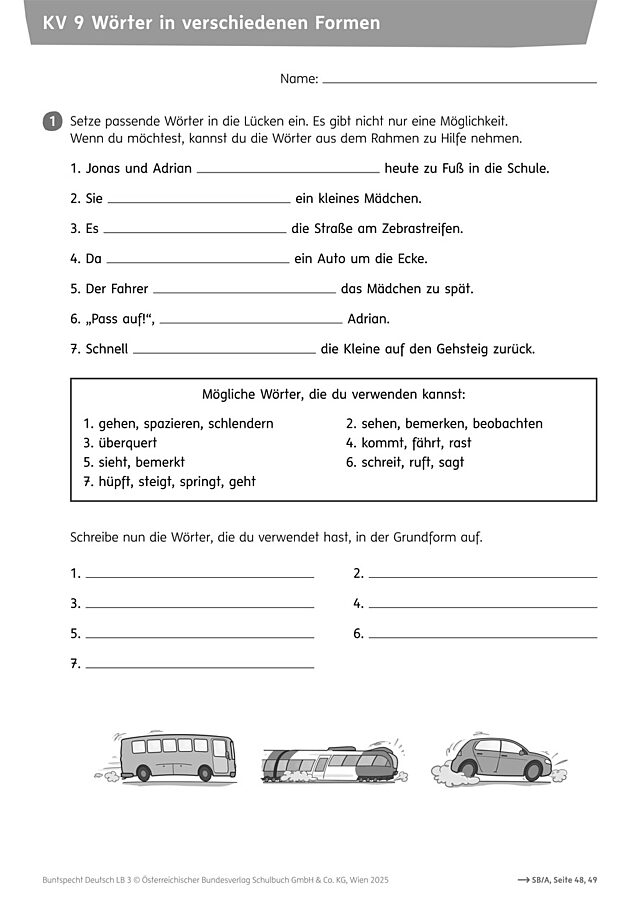 Wörter in verschiedenen Formen