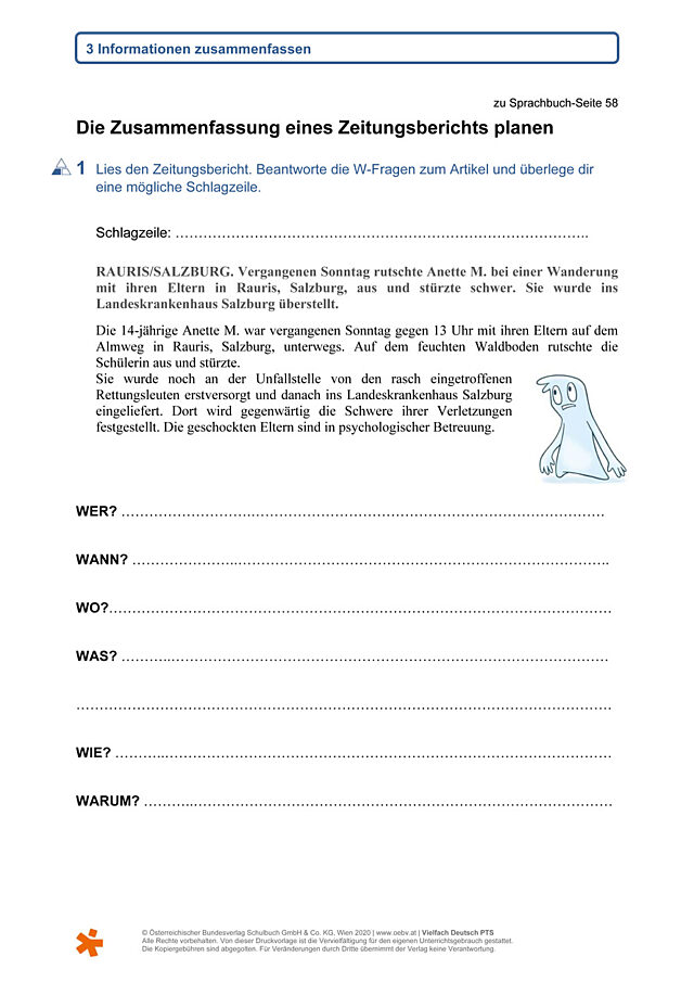Zusammenfassung eines Zeitungsberichts planen