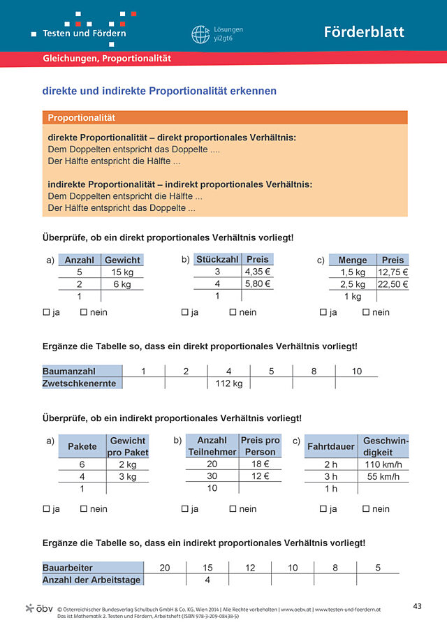 Direkte und indirekte Proportionalität erkennen