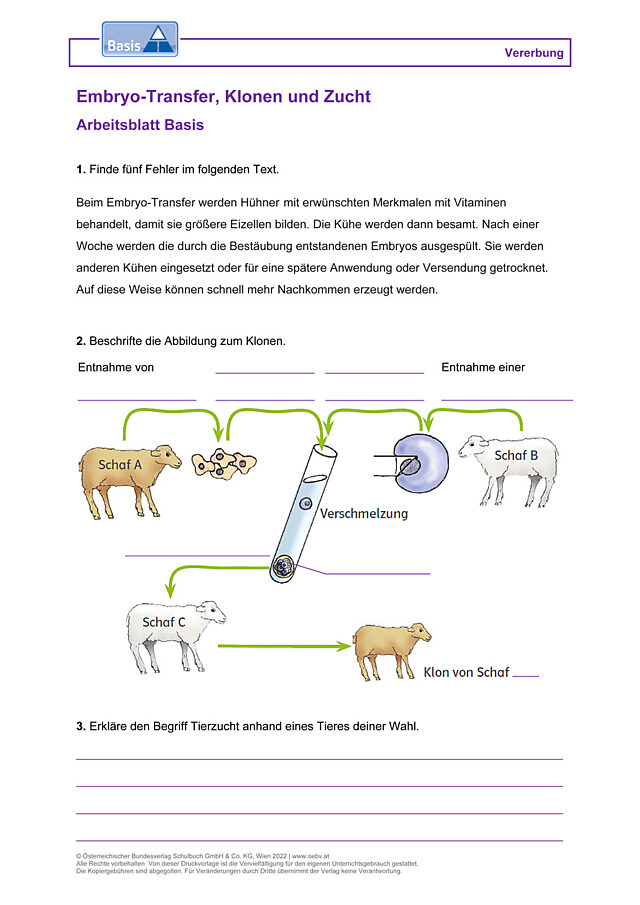 Embryo-Transfer, Klonen und Zucht