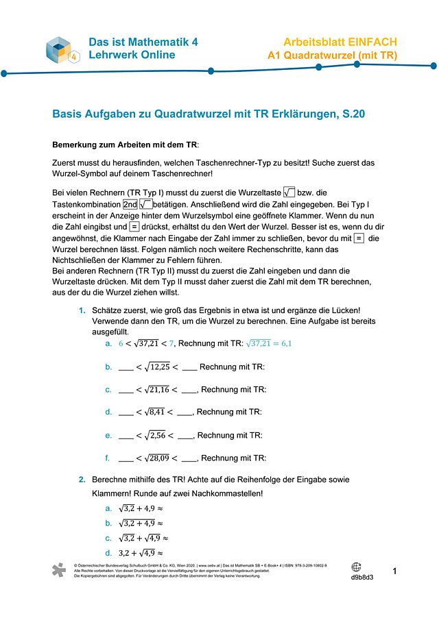 Üben - Einführung der Quadratwurzel