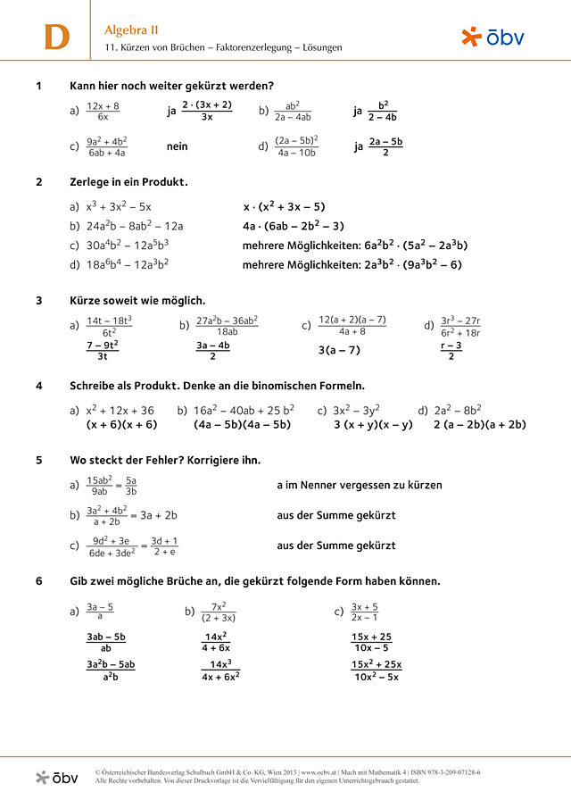 11. Kürzen von Brüchen – Faktorenzerlegung