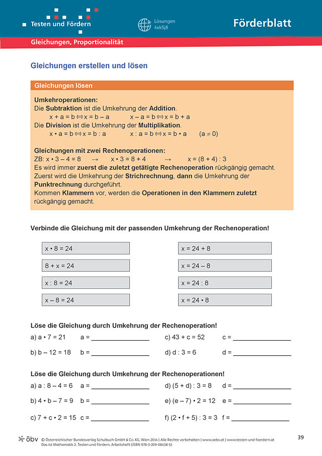 Gleichungen erstellen und lösen
