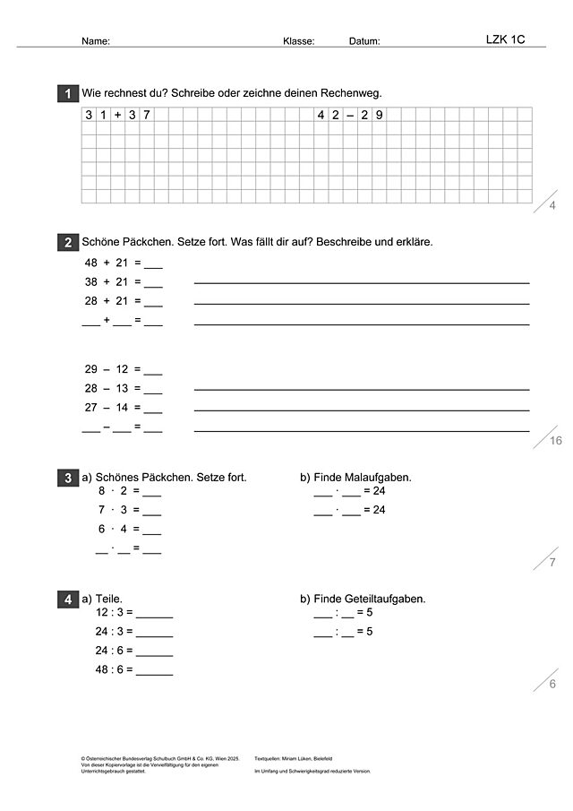 Das Zahlenbuch 3, Lernzielkontrolle 1C