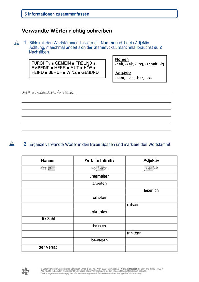 Verwandte Wörter richtig schreiben