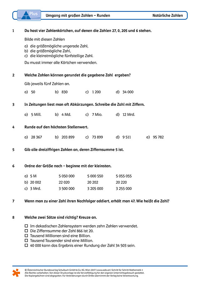 Umgang mit großen Zahlen - Runden