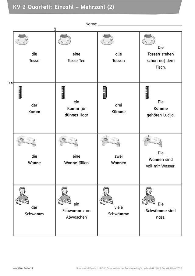 Quartett: Einzahl – Mehrzahl (2)