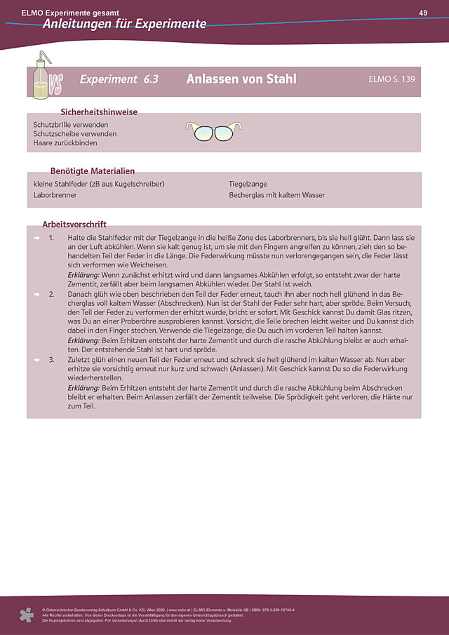 Experimenteanleitung 6.3 „Anlassen von Stahl“