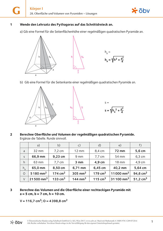 28. Oberfläche und Volumen von Pyramiden