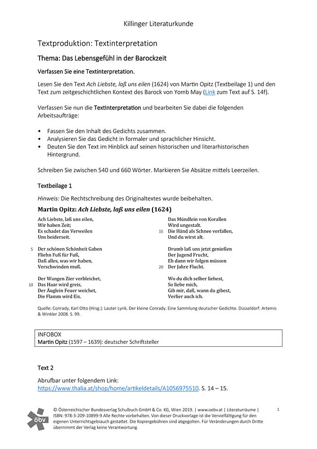 Textproduktion Textinterpretation Opitz May