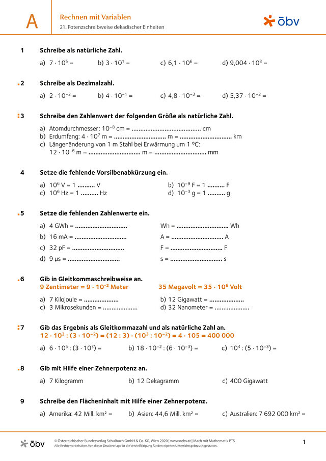 21. Potenzschreibweise dekadischer Einheiten