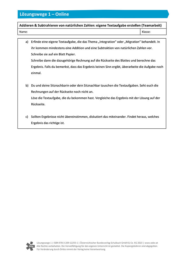 Textaufgabe - Addition und Subtraktion in N
